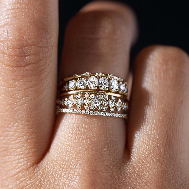 

Huitan Trendy Women Rings Double Layer Cubic Zirconie Luxury Female Accessories for Wedding New Великолепные женские ювелирные изделия Прямая поставка 7