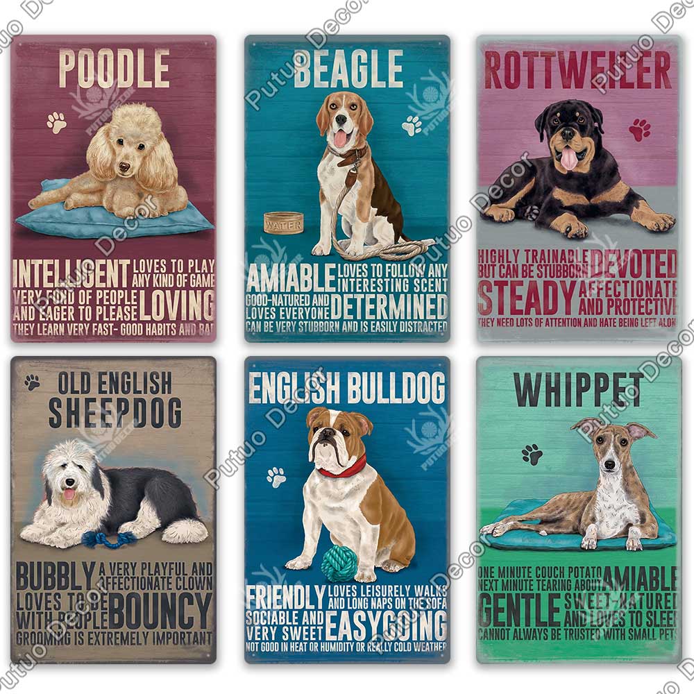 Putuo Decor Dog Vintage Tin Sign Plaque Metal Plate Wall Art Decoration for Living Room Man Cave Cafe Farm Home Retro Poster