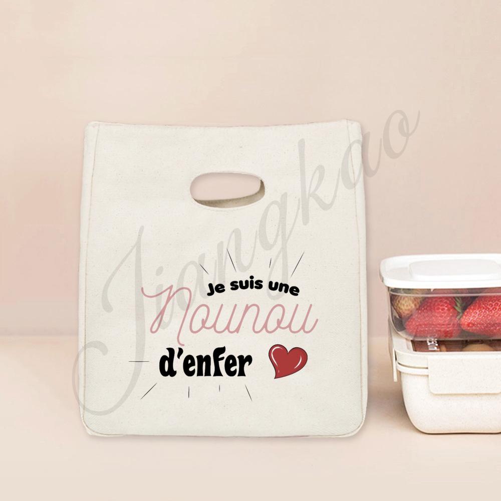 Beste Nanny der Welt Aufdruck Lunchtasche Tragbar Isoliert Canvas Kühltasche Bento Tasche Thermisch Lebensmittelaufbewahrungstaschen Geschenk für Nounou