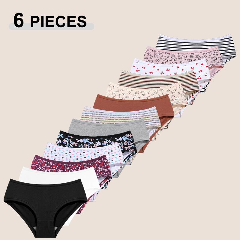 FINETOO 6PCS Seamless Cotton Printing Panties Low Waist Breathable Underpants Spring Autumn XS-XXL Underwear Female Comfortable Lingerie