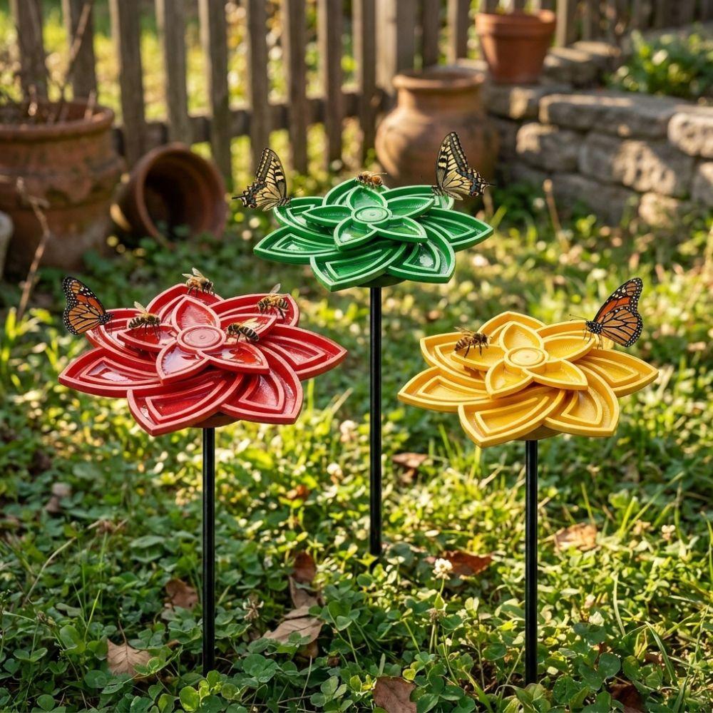 Plastic Bee Water Feeder Flower Stake Ground Insert Bee Watering Station Handmade Rust-resistant Bird Bath Stand Yard Farm