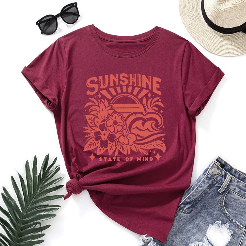 Women's Printed Loose Round Neck Short Sleeved T-shirt for Women Shirt