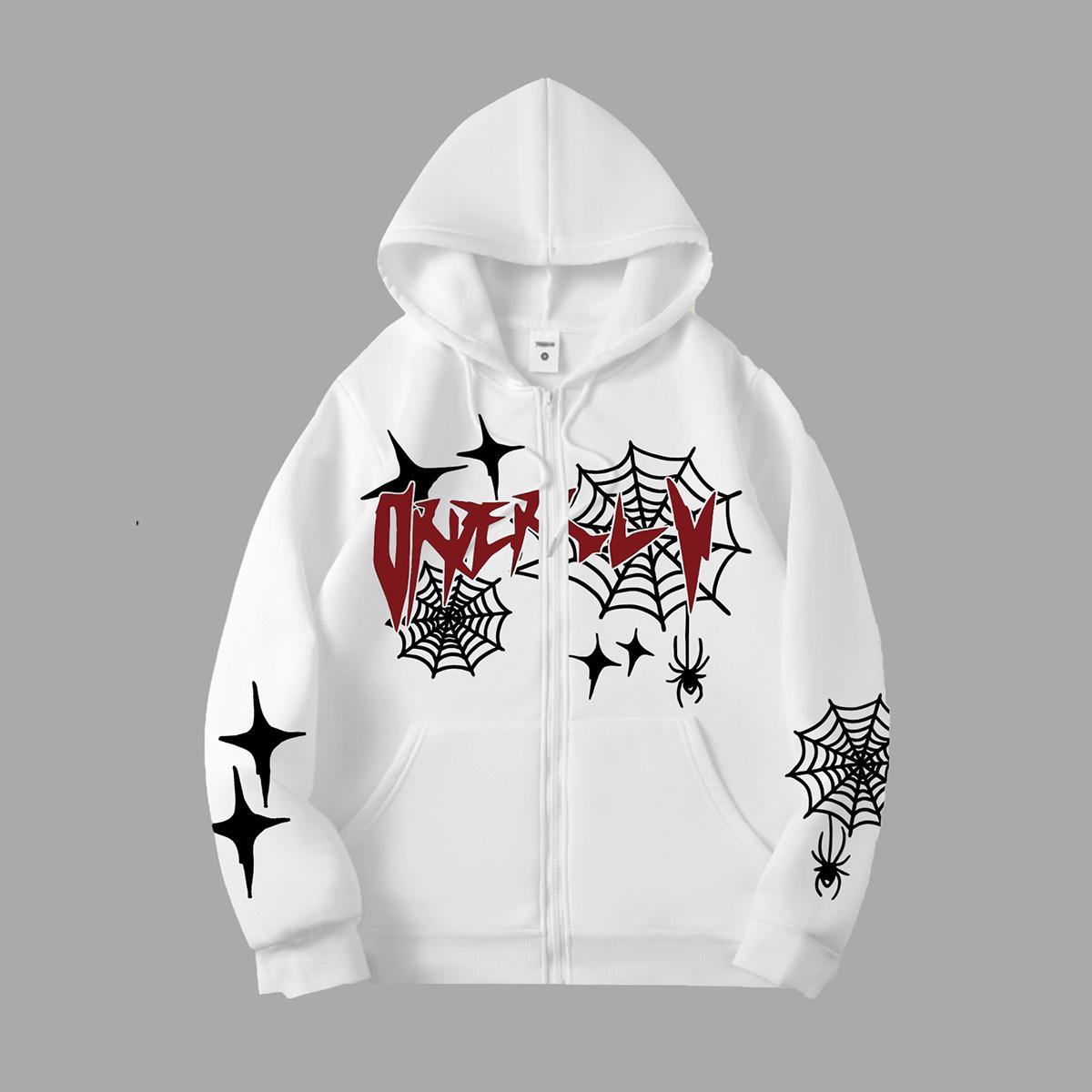 

Men s Gothic Printed Hoodies Casual Long Sleeve Mens Zip Up Hoodie Y2K Long Sleeve Sweatshirts Pullover Top XXL білий