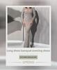 2025 Spring European & American Women's Hot Stamping Long-Sleeved Slim Evening Dress