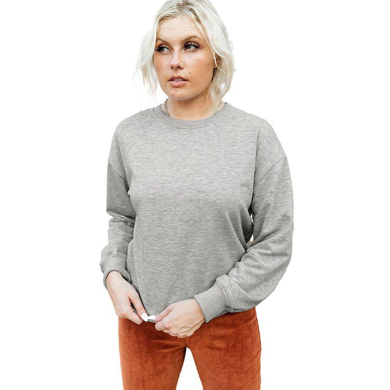 American Leisure Loose Easiest for Match Long Sleeves Bottoming Shirt for Women 2025 Fall New Arrival Pure Color Crew Neck Pullover Sweatshirt Women