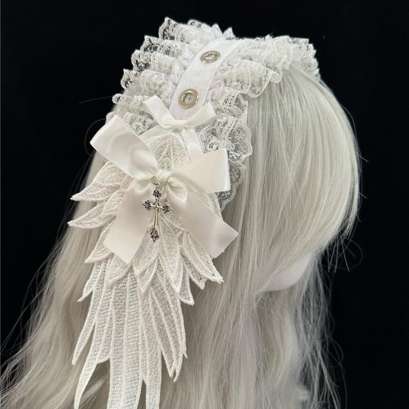 Gothic Lolita Engelsflügel Stirnband Verstellbares Haarband Stilvolles Kopfschmuck Schmuck für Cosplay- und Punkstyle-Enthusiasten