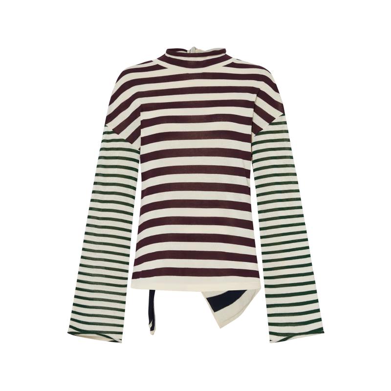 Edition Women's Striped Backless Tie-Knot Knit Top