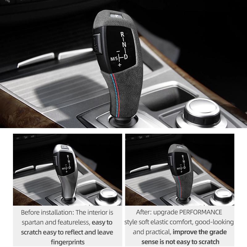 BBJT8 For BMW E60 X5 E70 X6 E71 Series 5 Made of Alcantara Wrap Car Interior Gear Shift Knob Protect Cover Trim Tuning Accessories