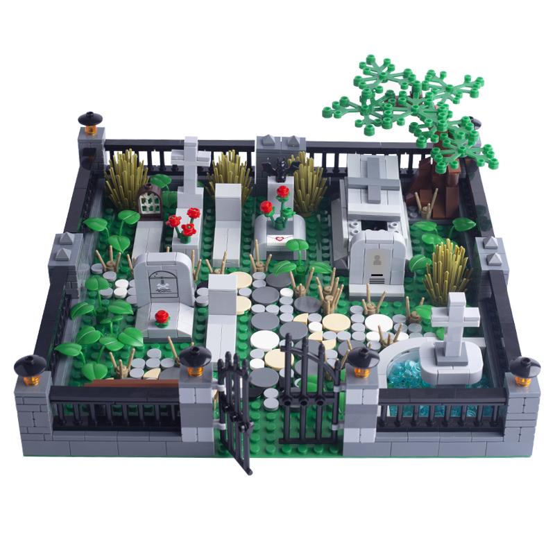 MOC City Building Blocks Scene Accessories Halloween Cemetery Model Plant Flowers Bat Toy Set Construction Bricks Gift K039 DIY