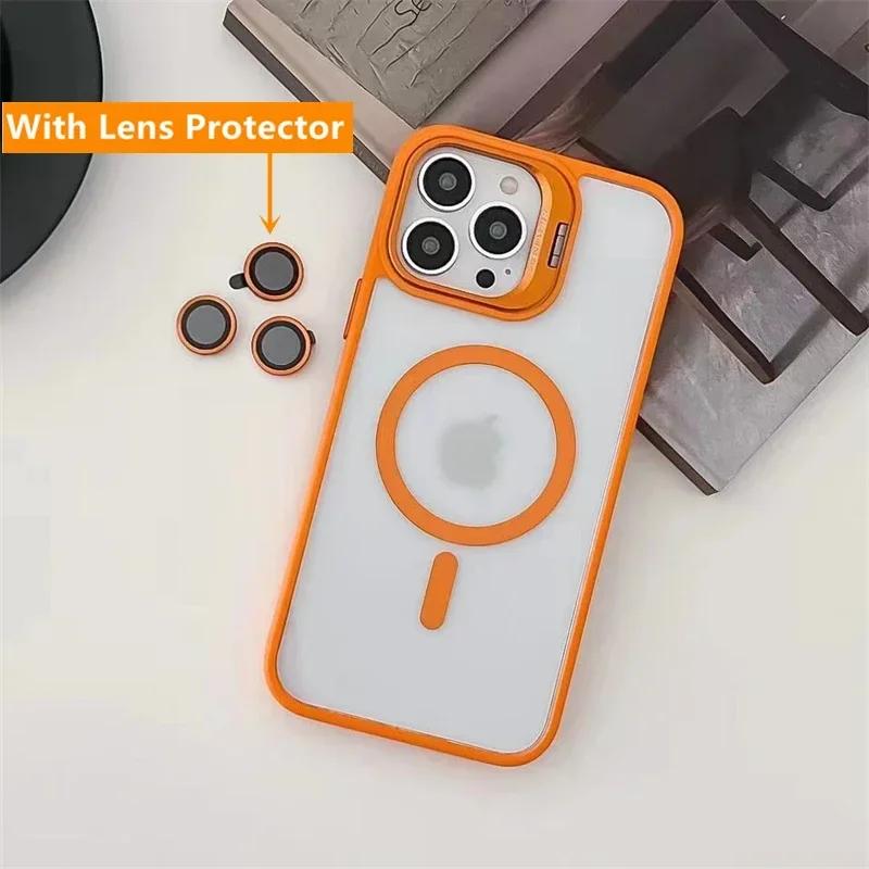 Magnetic Ring Stand Case For Magsafe For For Iphone 17 16 15 14 Plus 13 12 Pro Max Wireless Charge Case With Lens Protector