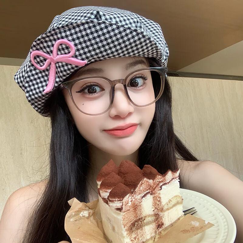 

Women s Korean Plaid Bowknot Beret Hat