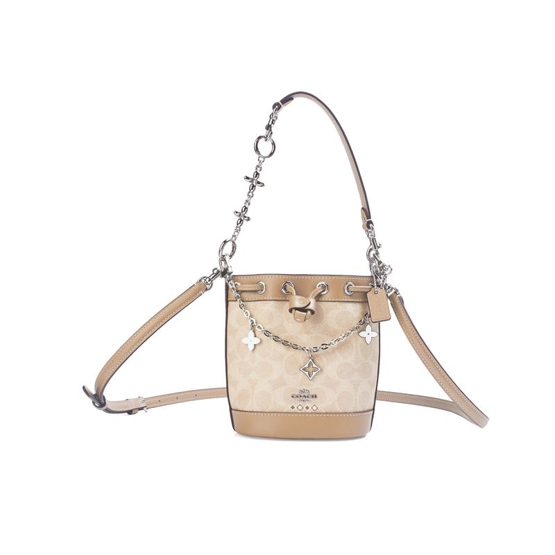 

COACH handbag [Customized bag] Dempsey Camellia Edu petals ribbon decoration fashionable and versatile simple high-end brand Diamond brown star lock коричневий