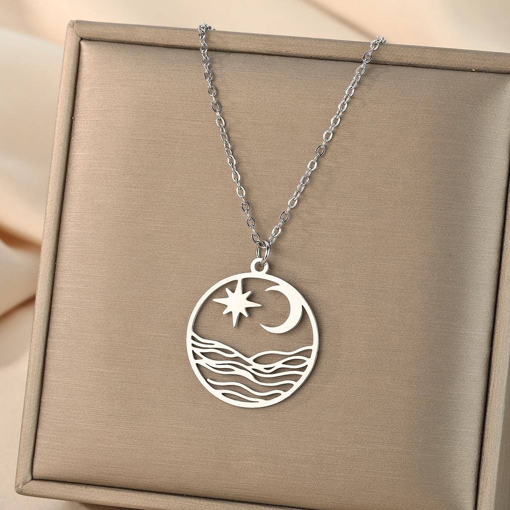 Kinitial Cactus Saturn Planet Infinity Lips Bird Landscape Sun Mountain Stainless Steel Pendant Necklace For Women Jewelry Gift