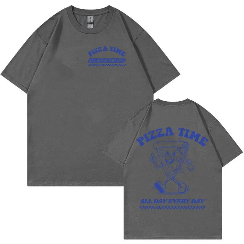 Large Cotton Men's Clothing Pizza Time All Day Meme Printed  Fun Cartoon Retro Harajuku Tee Casual Fashion Short Sleeved T-shirt