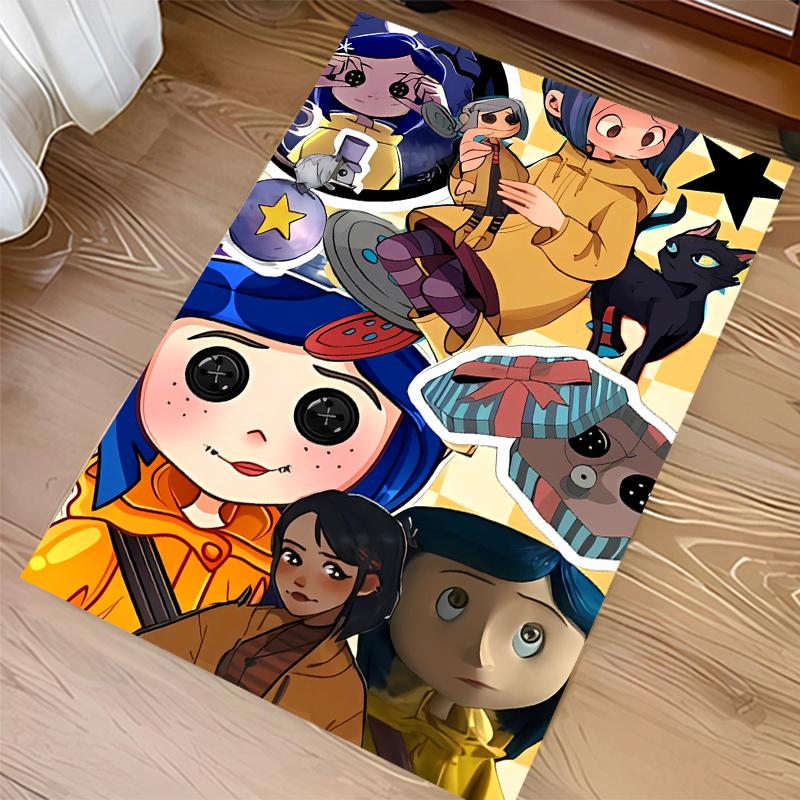 1 Stück Coraline Print Teppich - Weich, Waschbar, Rutschfest, Indoor-Matte für Bürostühle, Wohnzimmer, Home Office, Dekorativer Teppich