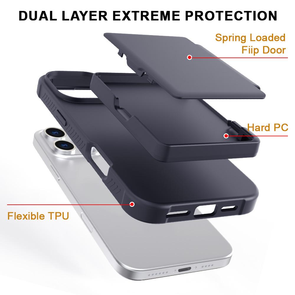 For iPhone 16 Pro Case with Card Holder/Mirror/Kickstand TPU + PC Phone Back Cover