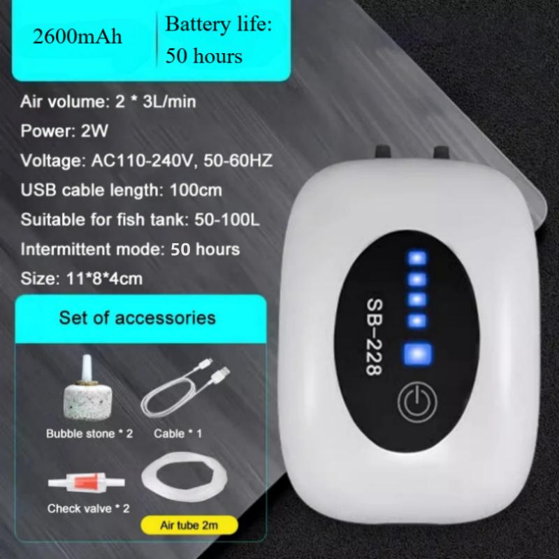 Aquarium Fischbecken Sauerstoffpumpe Aufladen Dual-Use USB Haushalt Tragbar Angeln Leise 4800mA Outdoor Angeln Haustier Sauerstoffgerät
