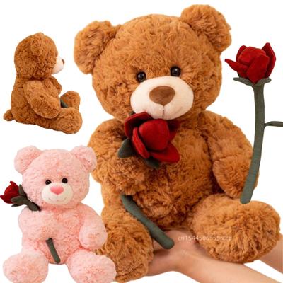 30 cm Kreative Cartoon-Rosenbär-Plüschpuppe, braun-rosa, lockiges Tierbär-Plüschtier, Heimdekoration, Valentinstagsgeschenk für die Freundin