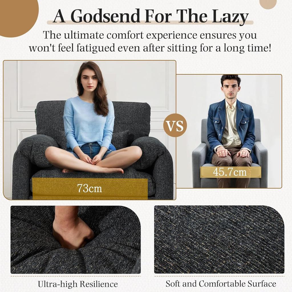 YODOLLA Armchair Sofa for Living Room, Large Single Sofa Padded Seat with Lumbar Pillow, Velvet Morden Accent Chairs, Black