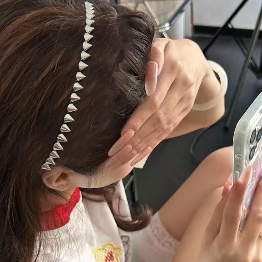 Rebellious Faux Headwrap With Silver Spikes Punk Hair Accessories For Teens Adults Festivals