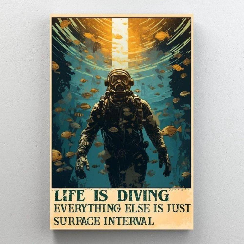 Vintage Tin Sign Diver Submarine Nautical Metal Poster Wall Art Decor For Home Bar Office