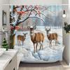 White Snowman Christmas Shower Curtains Christmas Gift Blue Forest Deer Rustic Cottage Washable Home Bath Curtain Bathroom Decor