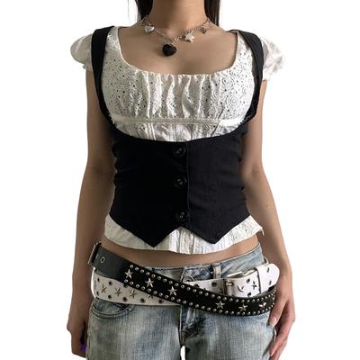 Hot Girl's Personalized Pocket Patchwork Slim Waist Cardigan Solid Color Vest