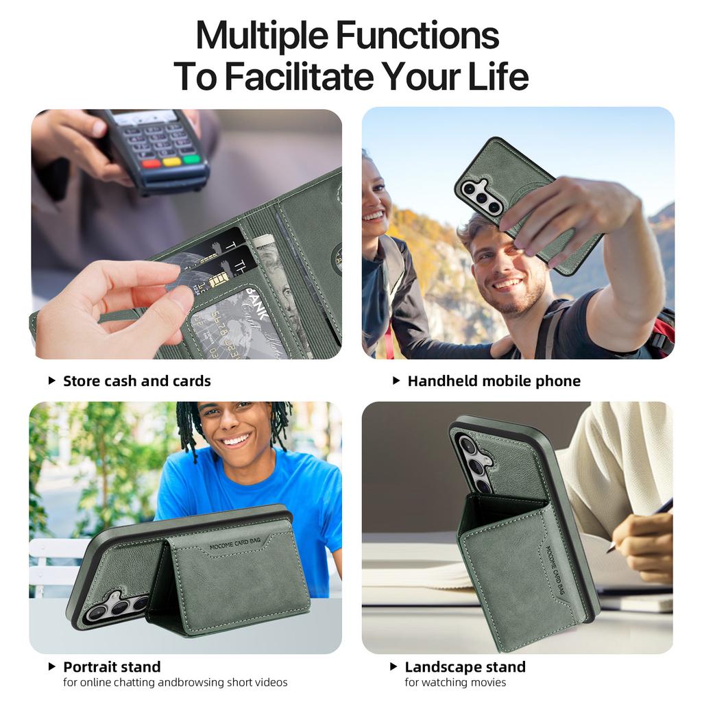 For Samsung Galaxy S25 Case Compatible with MagSafe Leather Back Phone Cover with Detachable Card Bag
