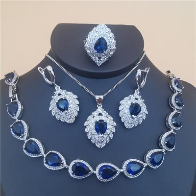 Modisches Braut-Kostüm-Schmuckset für Damen, Zirkonia, Ohrringe, Halskette, Armband, Ring-Set