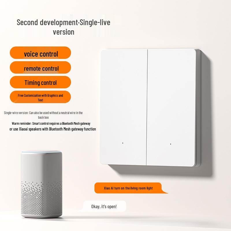Ultra-Thin Smart Switch Panel with Mijia App Voice Control, Single/Double Options for Whole House Smart Home Integration.