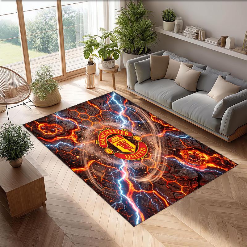 Tappeto in Flanella Stampato Manchester United Antiscivolo Morbido Poliestere Tappeto per Pavimento Tappetino Decorativo per Interni per Camera da Letto Soggiorno Divano