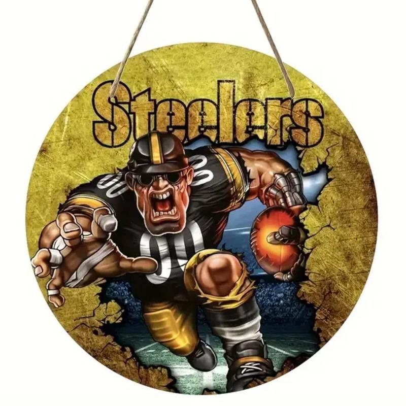 American Football Round Wooden Sign, home Room Holiday Festivals Front Sence Door Wall Hangng Art Sign Decor, Gift for Rugby Fans