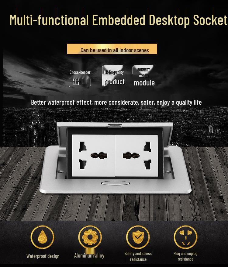 45 Module Three-Hole Pop-up Power Socket: UK, EU, German Standards for Office Desks