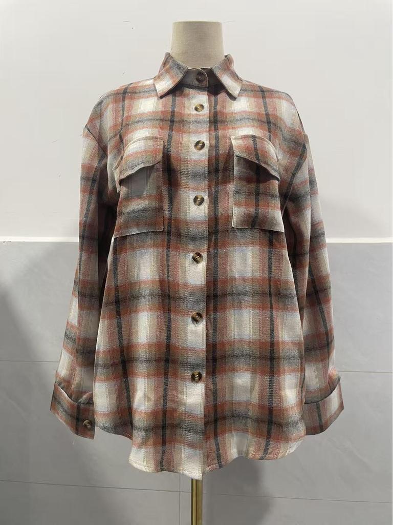 European & American Women's Casual Plaid Pocket Shirt – Autumn Winter 2025 Collection