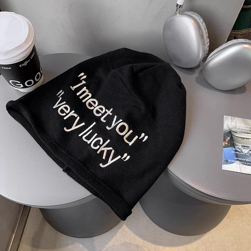 

Letter stack hat women s big head circumference cold hat autumn and winter new versatile face small knitted headgear confinement hat Average size (56-58cm)