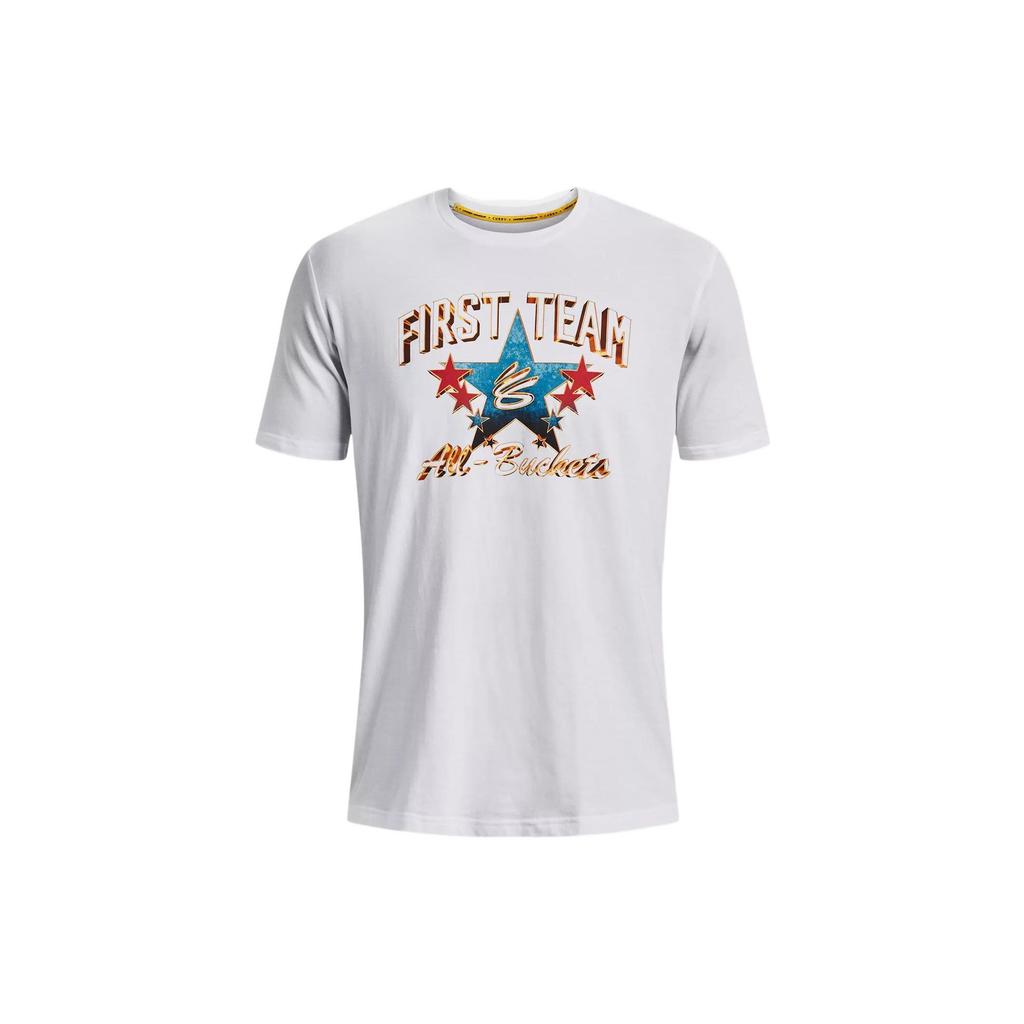 Under Armour Star Pattern Letter Print Crew Neck Short Sleeve T-Shirt Men Tops White 1376802-100