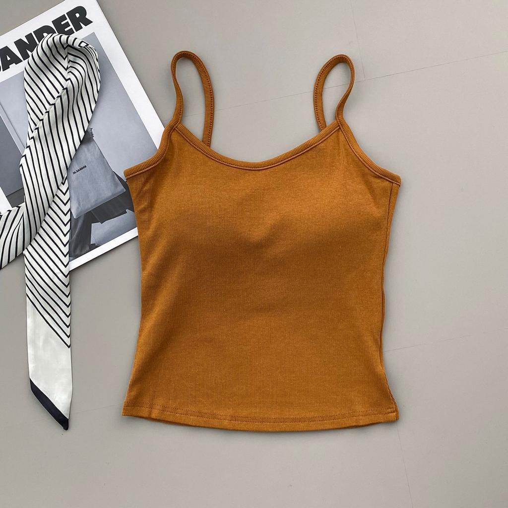 Women's Padded Camisole Top, Stretchy Slimming Cami with Built-in Bra, Pure Desire Style Spring Summer Basic