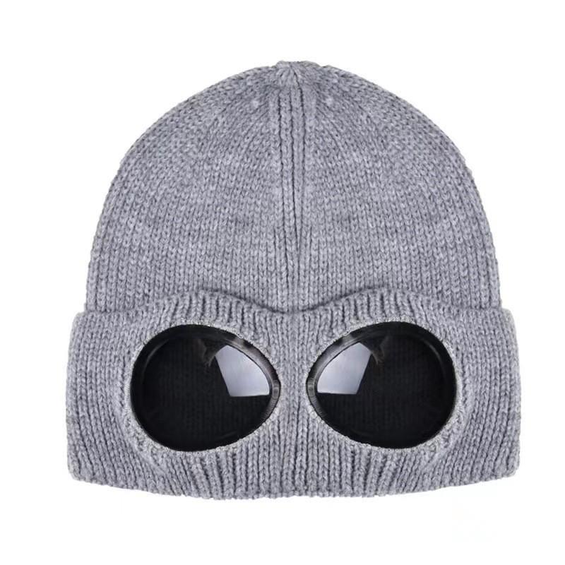 Unisex Wool Knit Hat with Glasses, Velvet-Lined for Warmth & Windproof Skiing