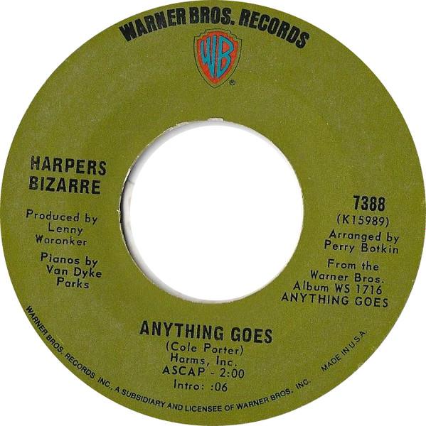 7inch Record HARPERS BIZARRE - Anything Goes / Virginia City 7388 WARNER BROS. 1970 US Rock Used