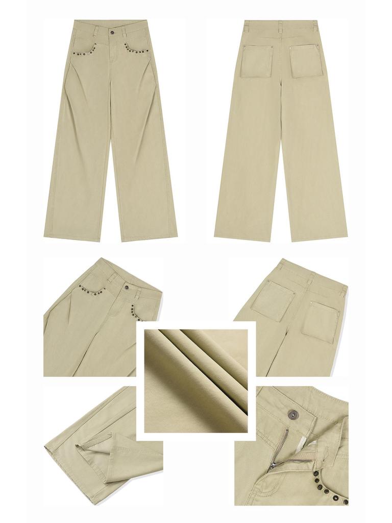 Women's Khaki High-Waisted Wide-Leg Jeans, Autumn/Winter 2025 - Floor-Length Slimming Casual Trousers.