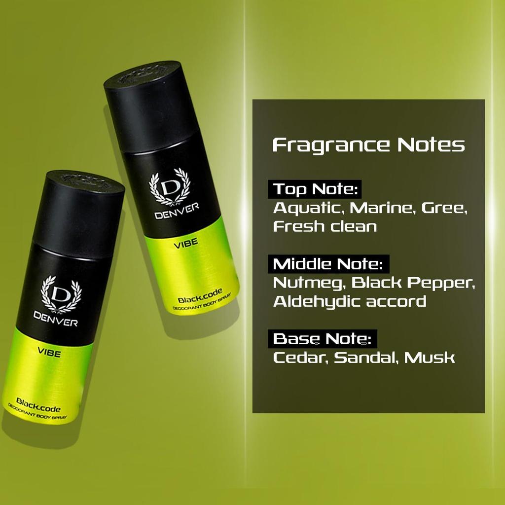 Denver Black.Code Vibe Deo Körperspray 150 ml Jeweils (2er-Pack)