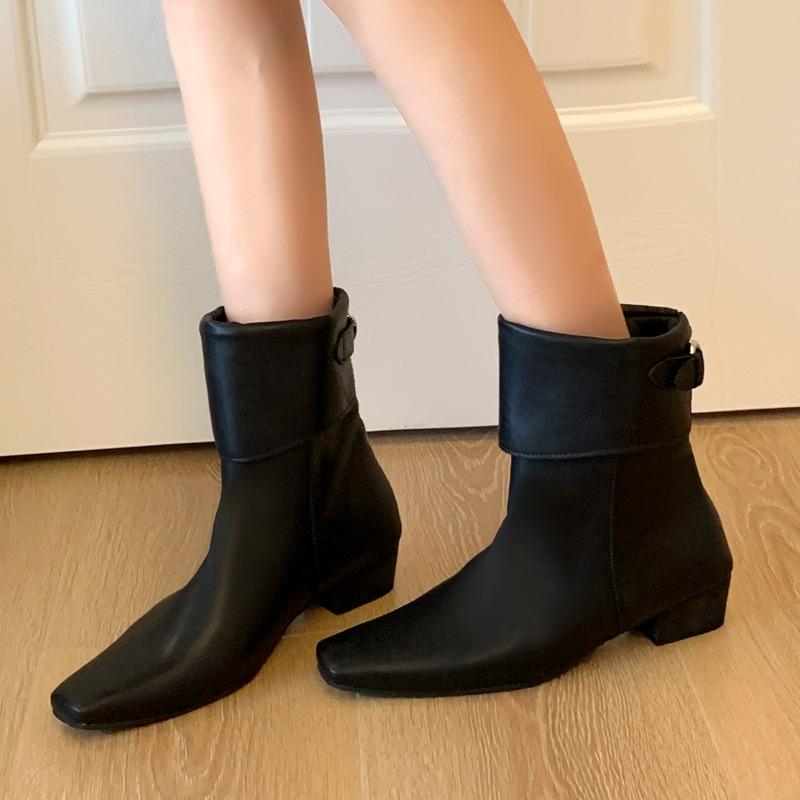 

Brand Designer 2025 Autumn New Retro Leather Waterproof Chelsea Boots Outdoor Walking Comfortable Thick Heel Short Boots 35--42 35 чёрный