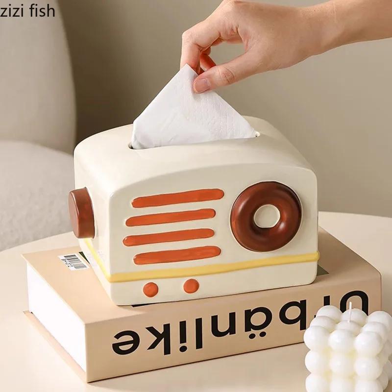 Radio Shape Ceramic Tissue Box Paper Towel Holder Napkin Paper Box Removable Tissue Box Tissue Storage Container Household Items
