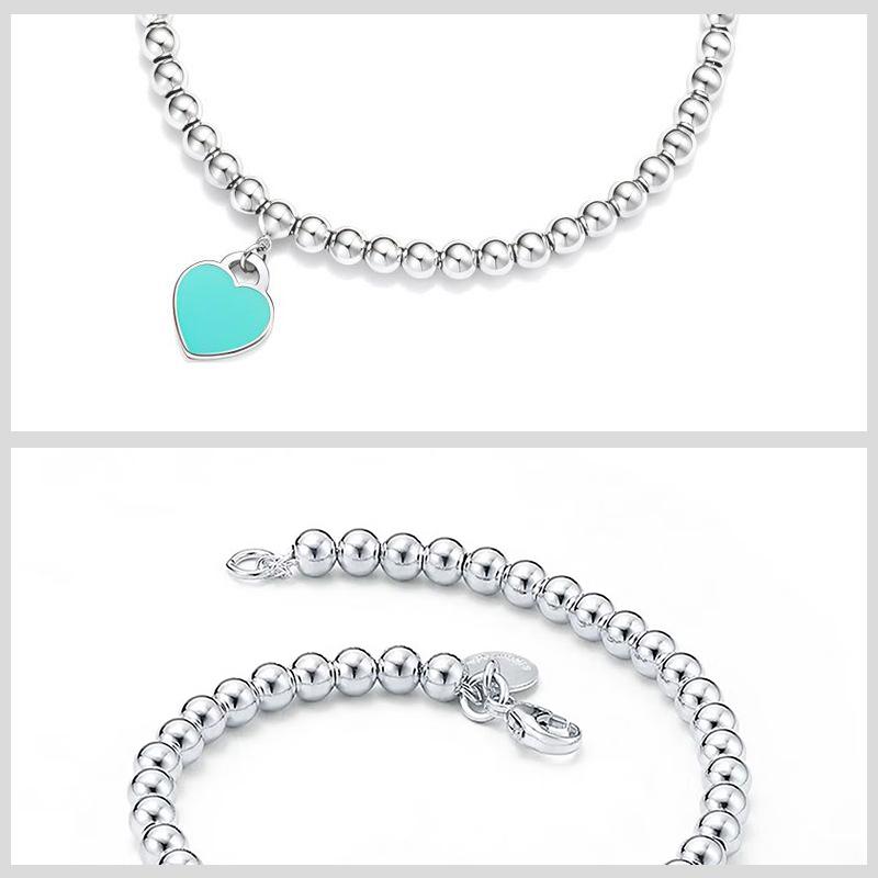 TIFFANY &CO Blue® Perles Diamant Bleu 4mm Argent 925 Émail Diamant Bracelet Femme GRP12057-Argent Petit