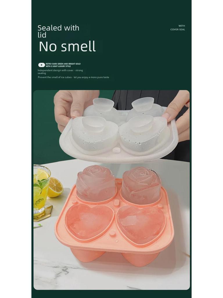 Velká silikonová forma na ledové kostky ve tvaru růže a srdce na whisky