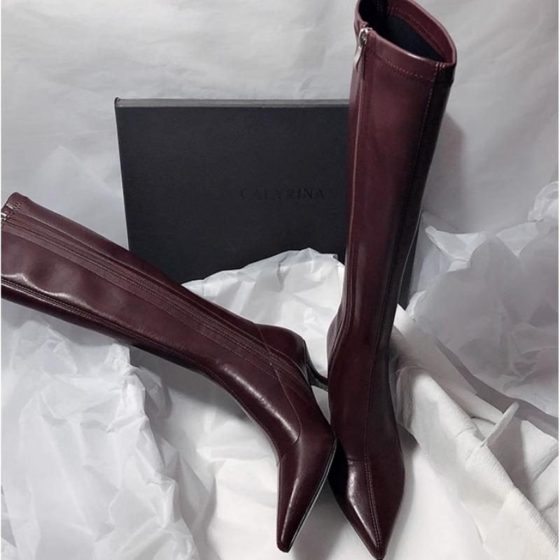Fashion Winter New Thin Heel Cotton Boots Women's Fashion Pointed Side Zipper Anti-slip Wear-resistant High Boots