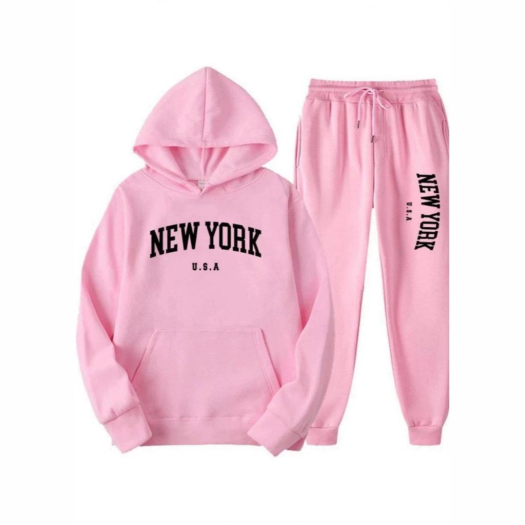Unisex Fashion Letter Print Casual Loose Hoodie Set