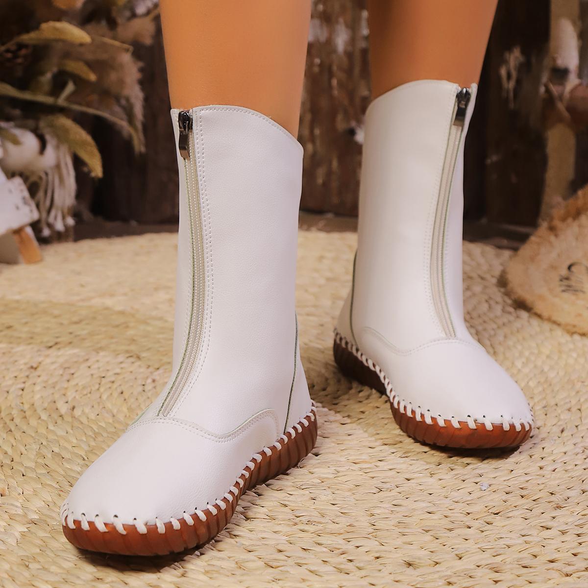 

Men Women Winter Spring Autumn Waterproof Boots New Front Zipper Short Plush Ankle Flat Bottom Western Woman Botas Botines 39