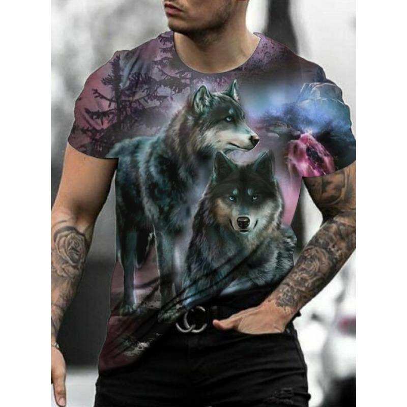 T-Shirt Man New Wolf 3D Printed Short Sleeve Summer Fashion Outdoor Street Style Design Tops Large Size Loose Men's T-Shirt