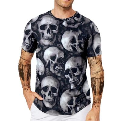 T-shirt Tendance Polyvalent pour Homme Imprimé Numérique 3D Crâne Grand Été Respirant Confortable Haut T-shirt